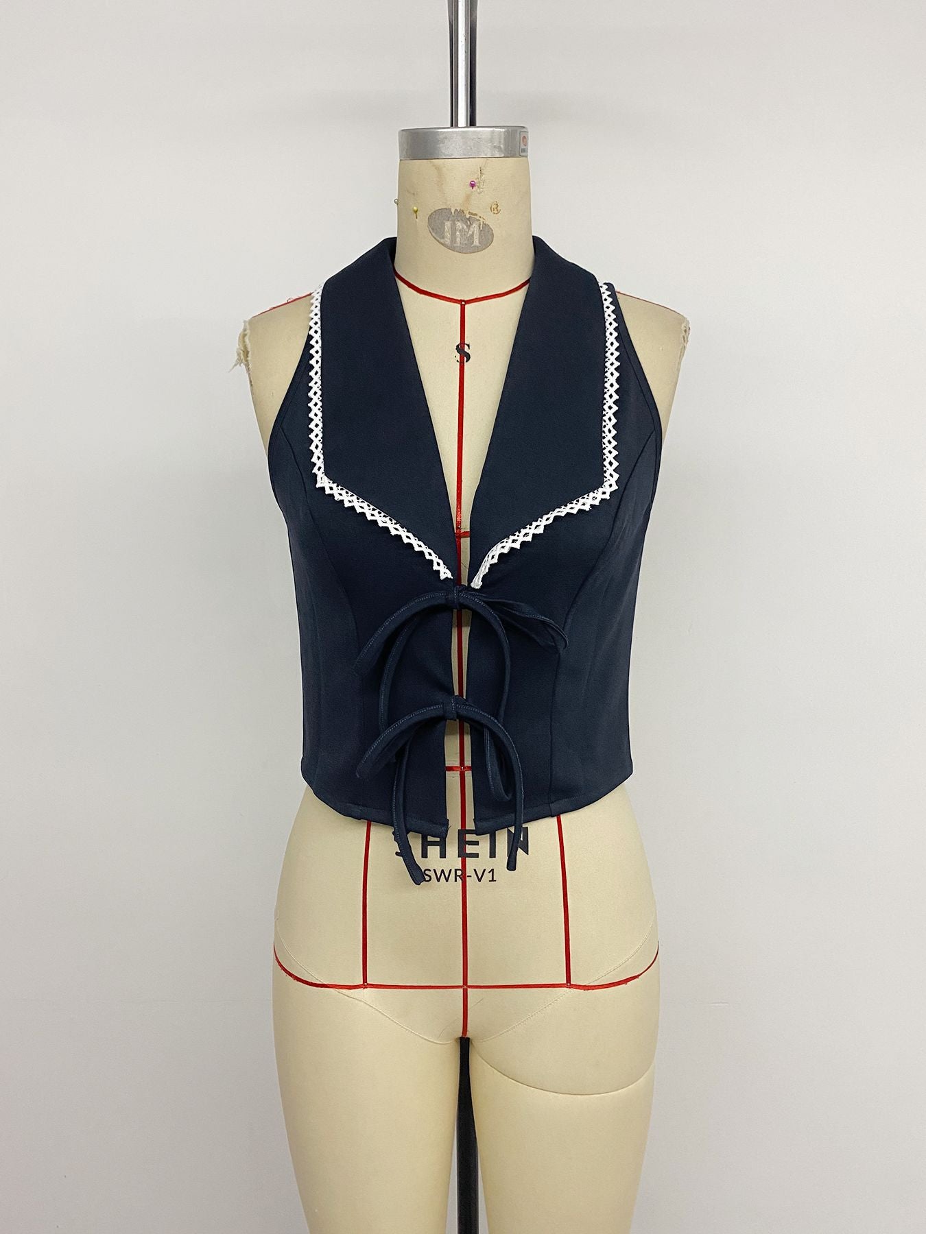 Sleeveless Tie-Front Top with Trim