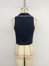 Sleeveless Tie-Front Top with Trim
