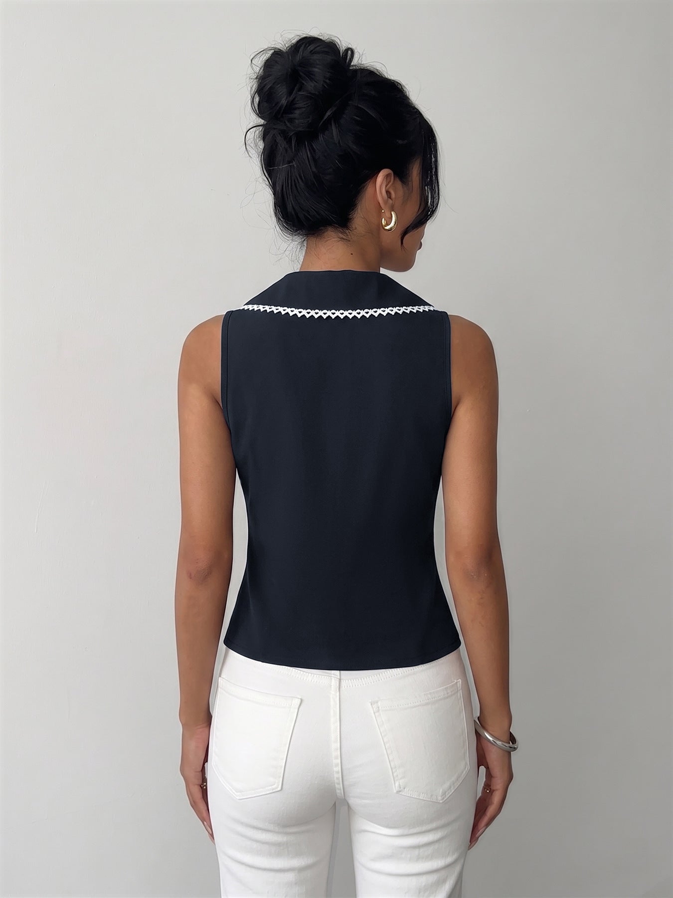 Sleeveless Tie-Front Top with Trim
