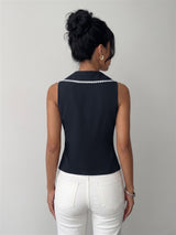 Sleeveless Tie-Front Top with Trim