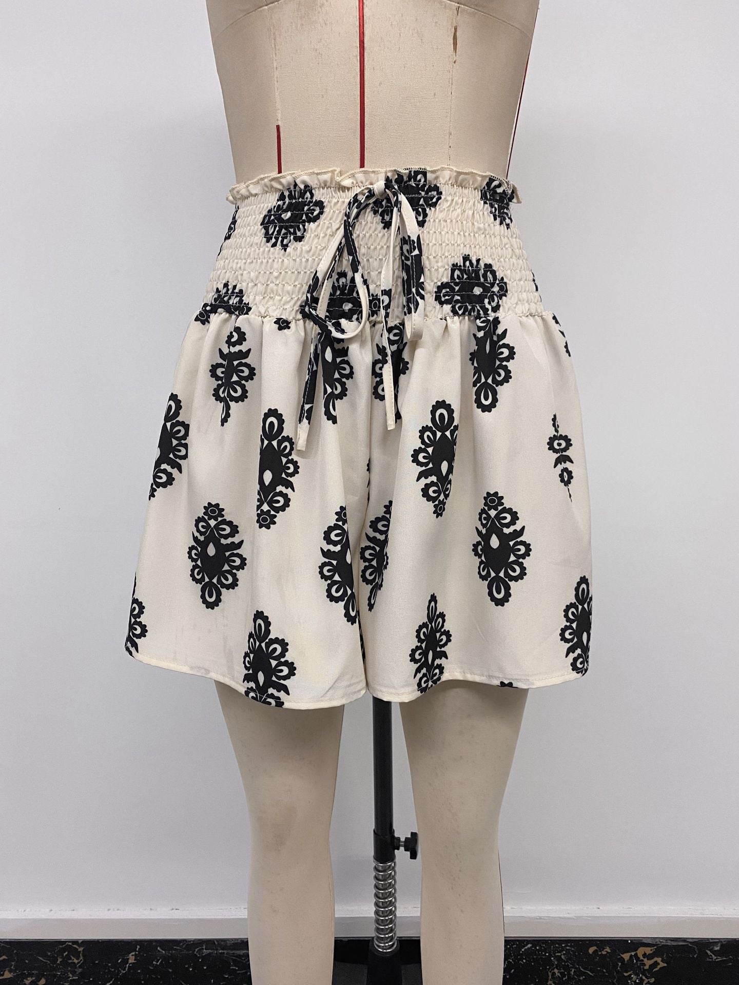 Patterned Drawstring Waist Shorts