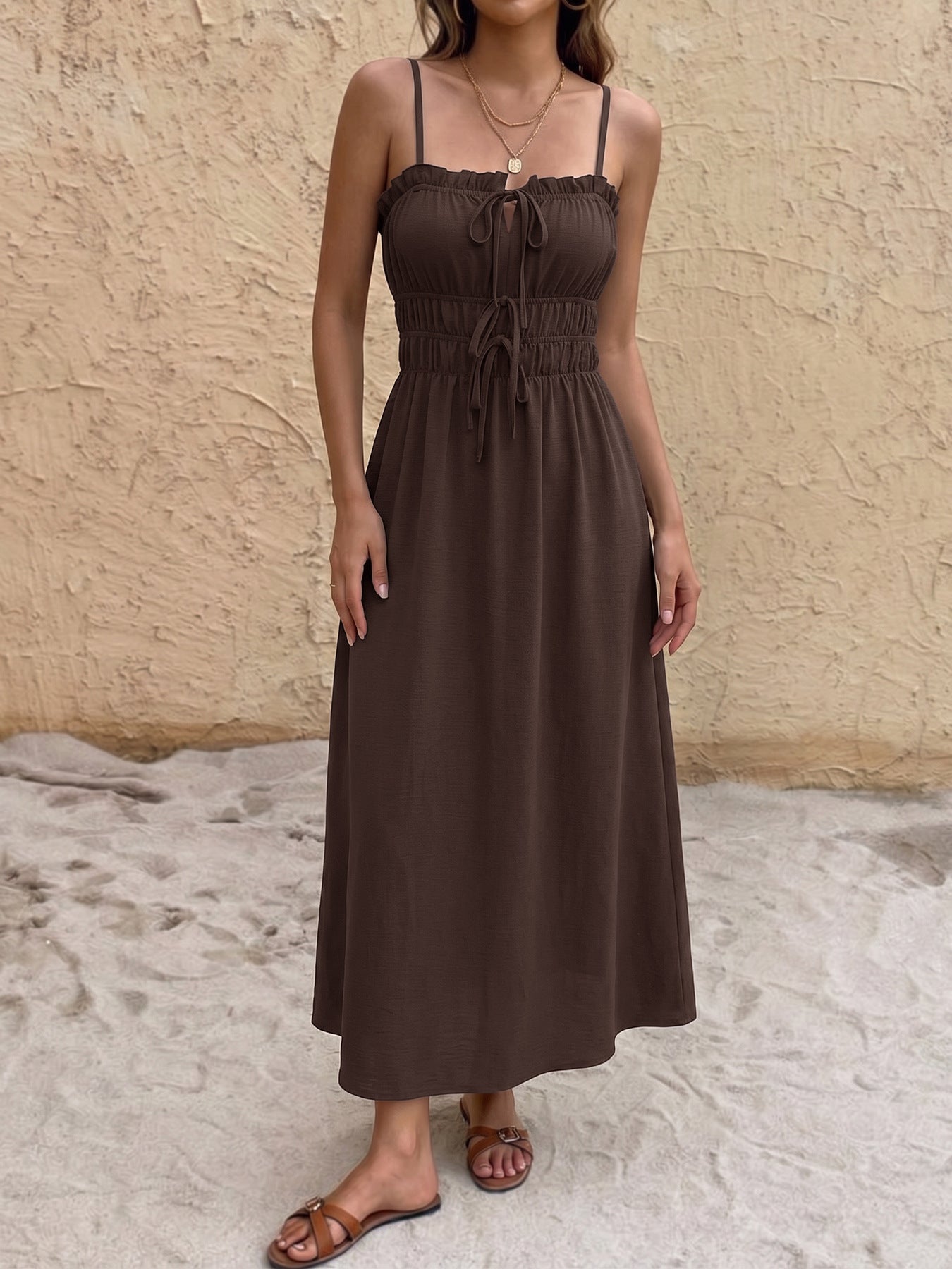 Sleeveless Tie-Front Maxi Dress