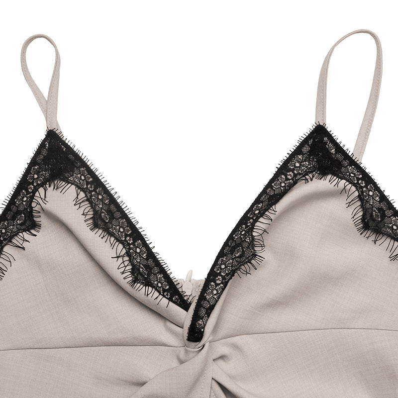 Beige Lace Trim Cami Top