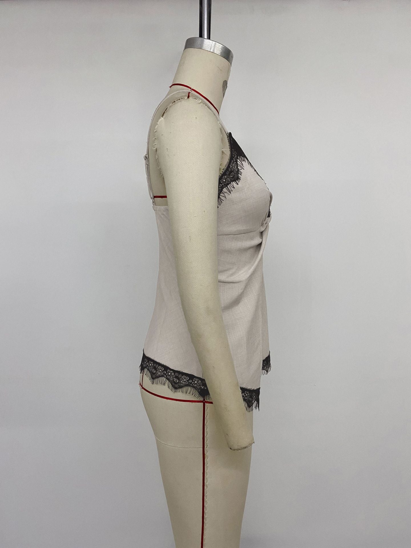 Beige Lace Trim Cami Top
