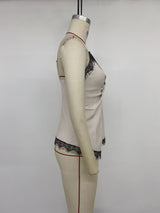 Beige Lace Trim Cami Top