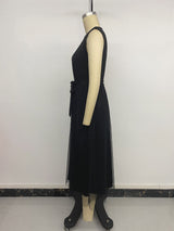 Black Sleeveless Midi Dress with Sheer Overlay