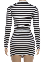 Black White Striped Bodycon Crop Top Set