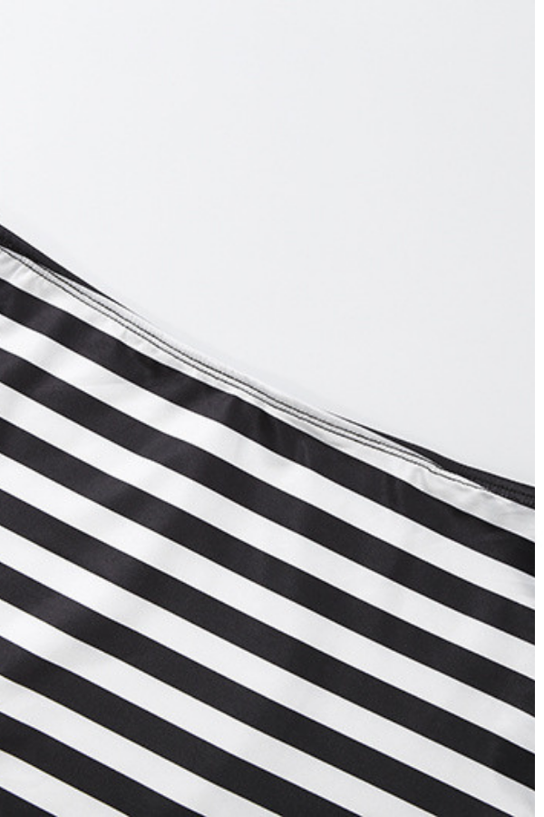 Black White Striped Bodycon Crop Top Set