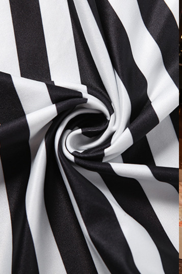 Black White Striped Bodycon Crop Top Set