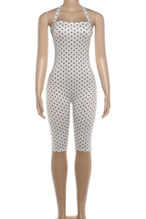 White Polka Dot Halter Neck Bodycon Jumpsuit