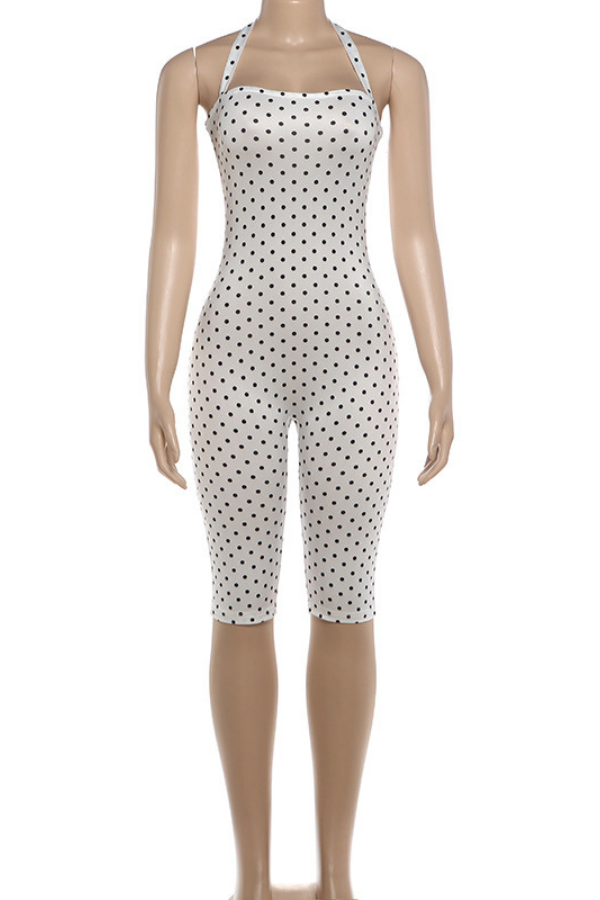 White Polka Dot Halter Neck Bodycon Jumpsuit