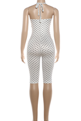 White Polka Dot Halter Neck Bodycon Jumpsuit
