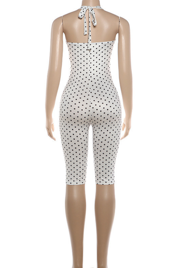 White Polka Dot Halter Neck Bodycon Jumpsuit