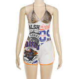 Leopard Patchwork Halter Romper with Shorts