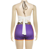 Leopard Patchwork Halter Romper with Shorts