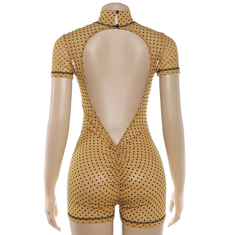Mustard Polka Dot High Neck Bodycon Romper