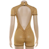 Mustard Polka Dot High Neck Bodycon Romper