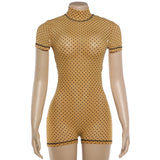 Mustard Polka Dot High Neck Bodycon Romper