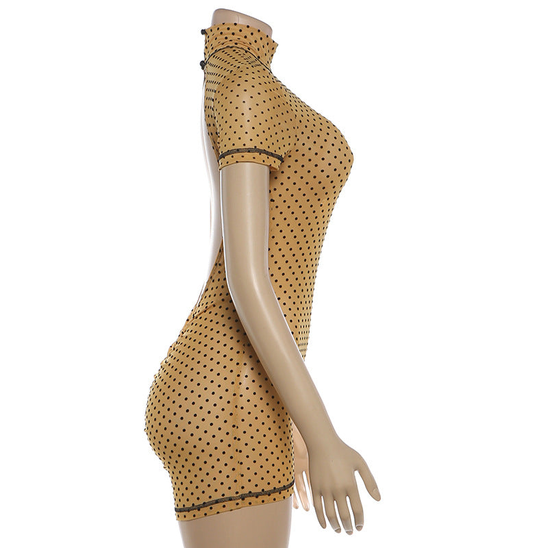 Mustard Polka Dot High Neck Bodycon Romper