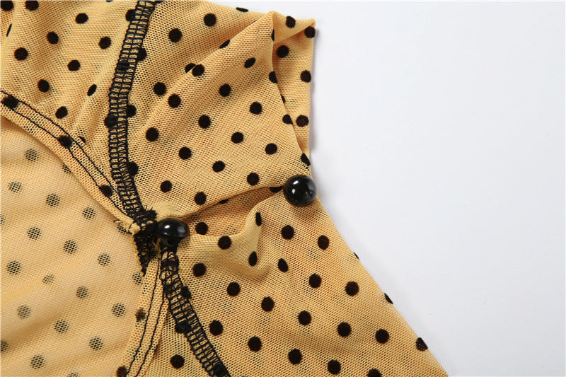 Mustard Polka Dot High Neck Bodycon Romper