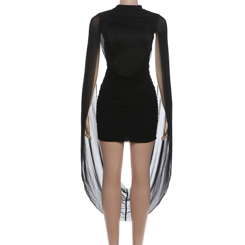 Black Sheer Mesh Sleeve Bodycon Mini Dress