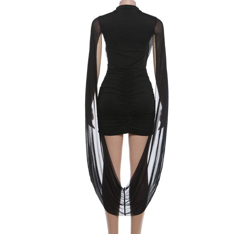Black Sheer Mesh Sleeve Bodycon Mini Dress