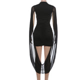 Black Sheer Mesh Sleeve Bodycon Mini Dress