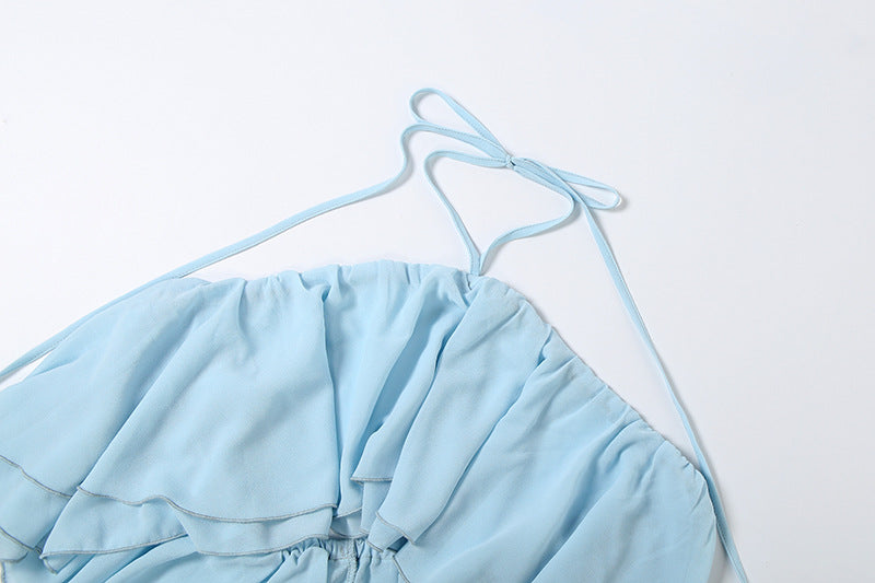 Sky Blue Ruffle Halter Top & Flowy Shorts Set