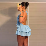 Sky Blue Ruffle Halter Top & Flowy Shorts Set