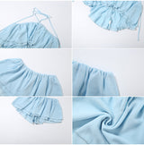 Sky Blue Ruffle Halter Top & Flowy Shorts Set