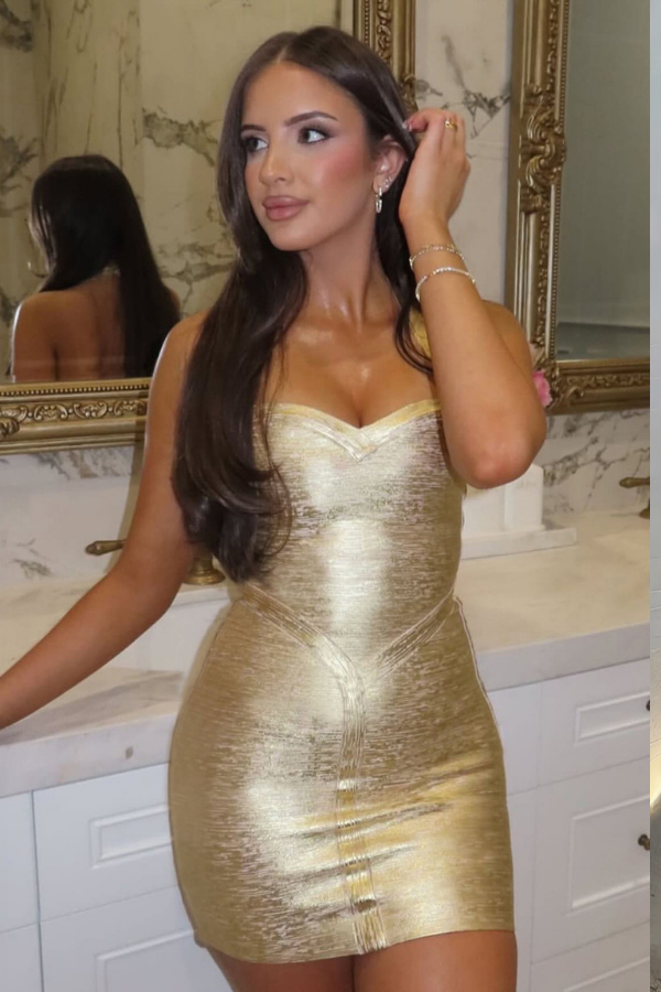 Gold Shimmer Halter Neck Bodycon Mini Dress