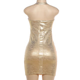 Gold Shimmer Halter Neck Bodycon Mini Dress