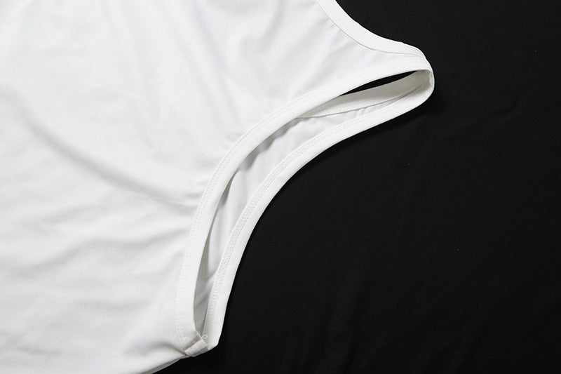 White Graphic Racerback Tank with Slogan Print