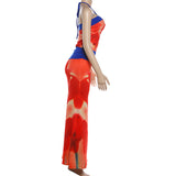 Red Abstract Halter Top & Maxi Skirt Set