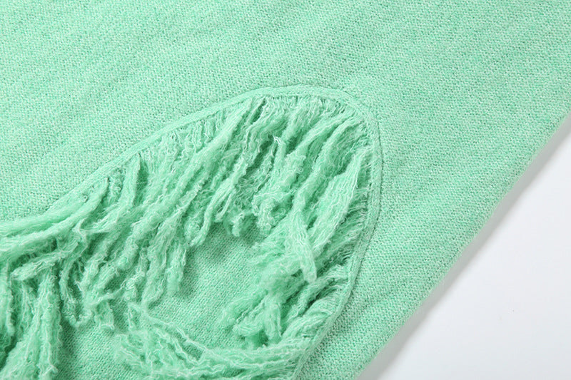 Mint Green Bodycon Maxi Dress with Fringe Hem