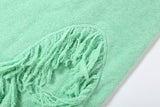 Mint Green Bodycon Maxi Dress with Fringe Hem