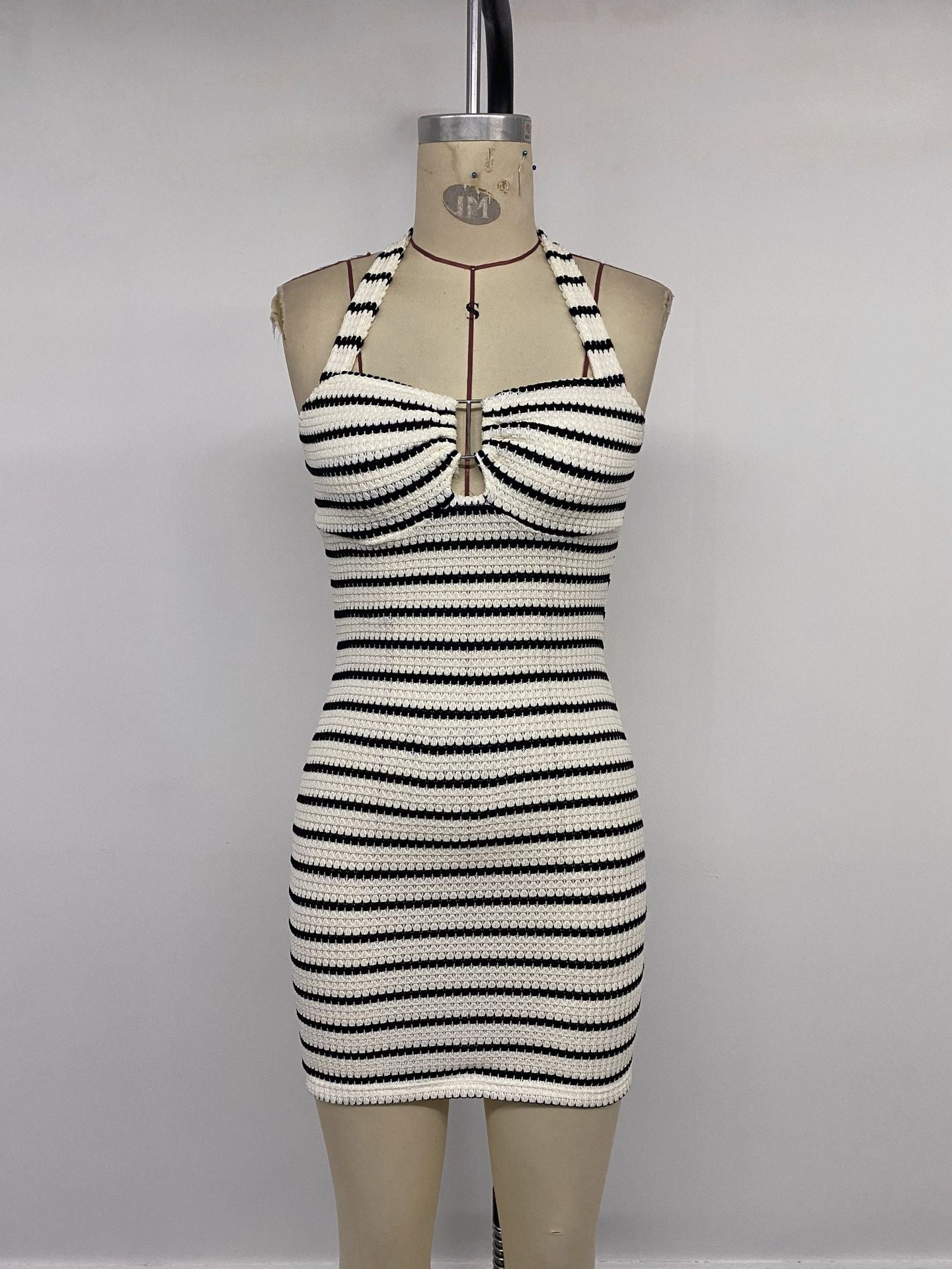 Striped Halter Neck Bodycon Mini Dress