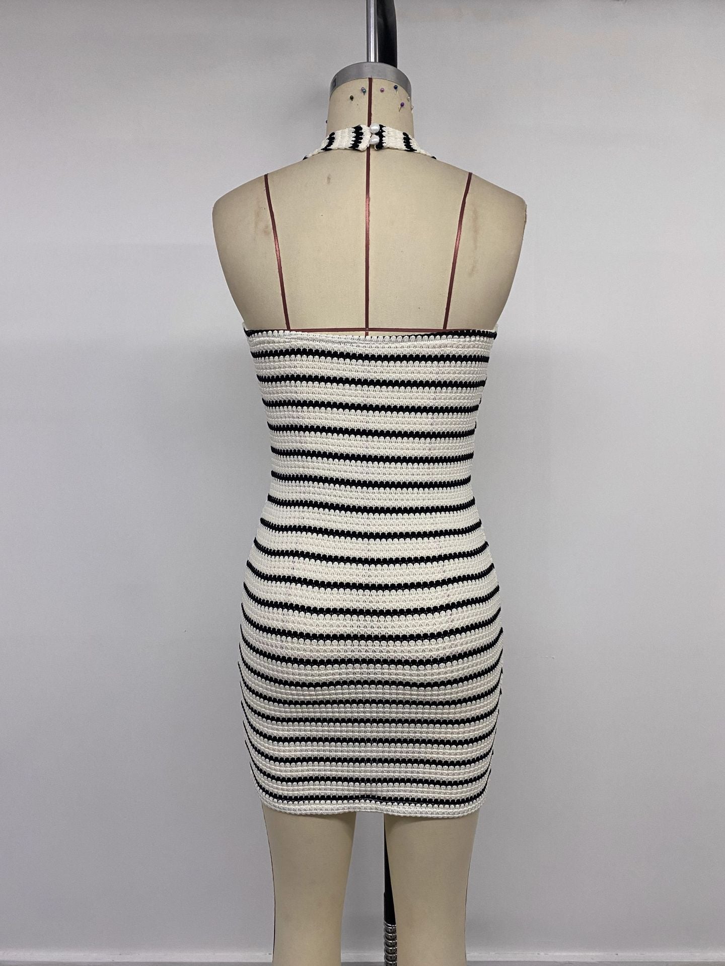 Striped Halter Neck Bodycon Mini Dress