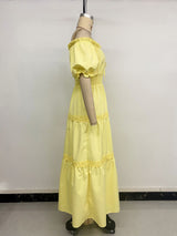 Yellow Off-Shoulder Tiered Midi Dress