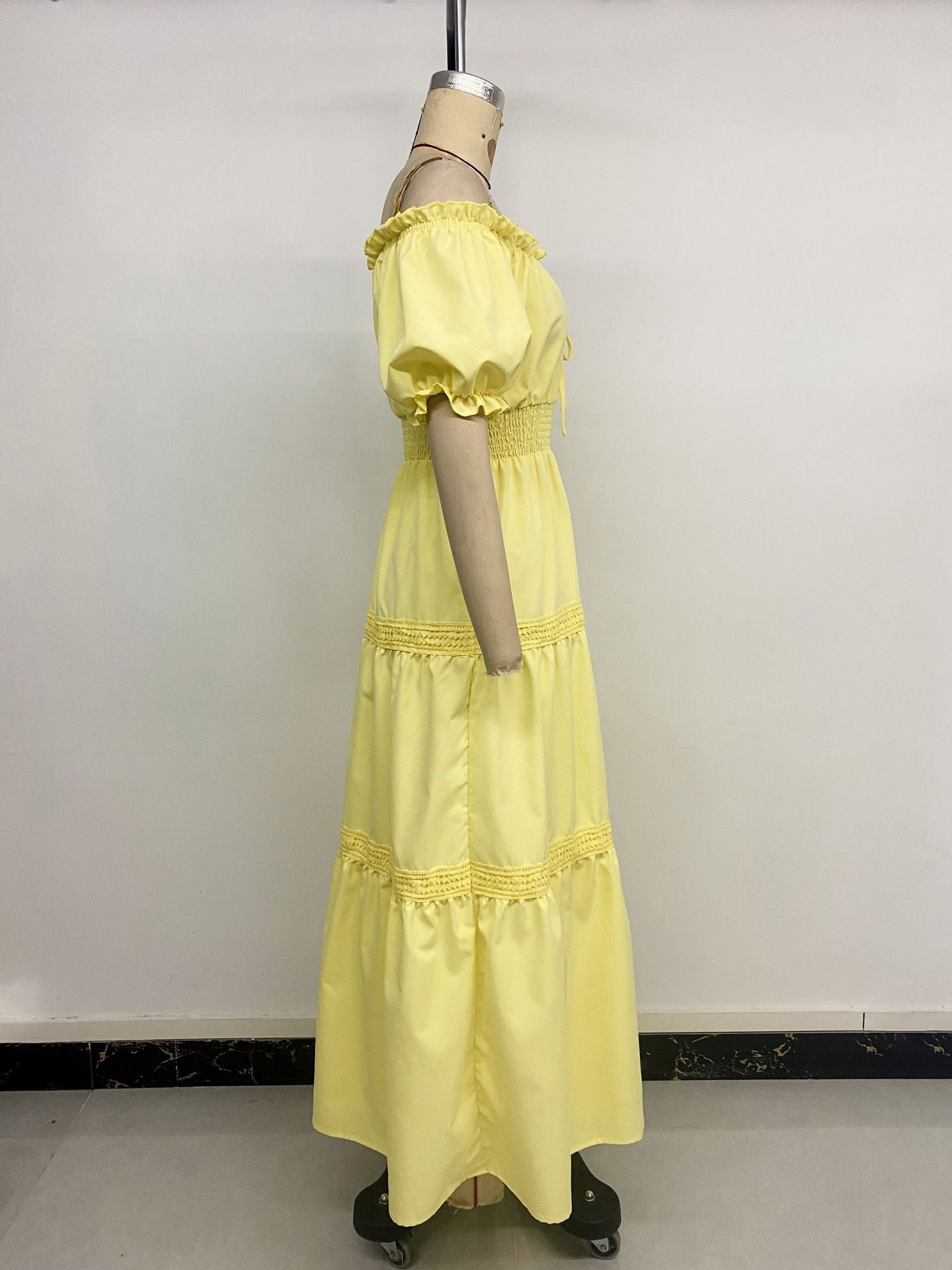 Yellow Off-Shoulder Tiered Midi Dress