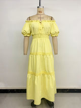 Yellow Off-Shoulder Tiered Midi Dress