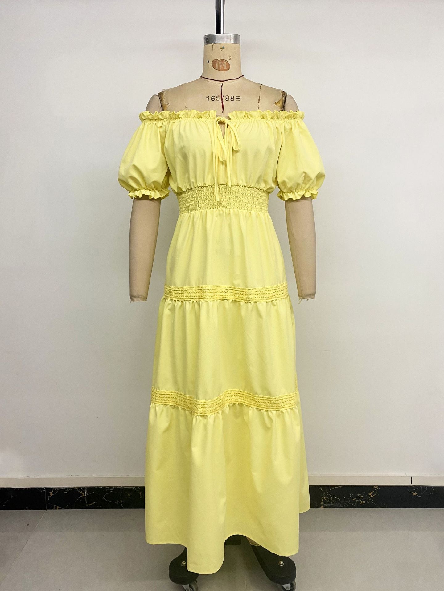Yellow Off-Shoulder Tiered Midi Dress