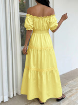 Yellow Off-Shoulder Tiered Midi Dress