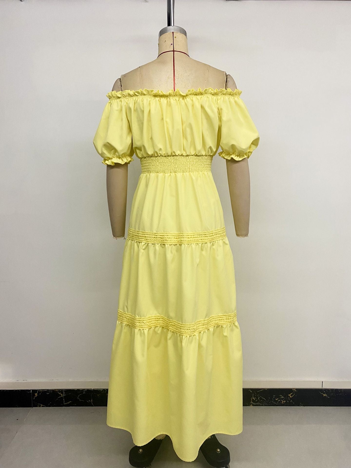 Yellow Off-Shoulder Tiered Midi Dress
