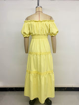 Yellow Off-Shoulder Tiered Midi Dress