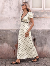 Polka Dot Lace Trim Midi Dress