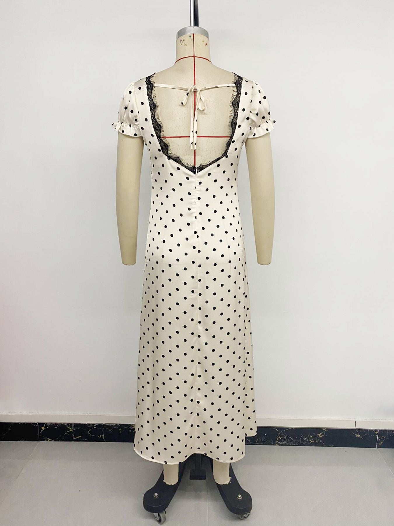 Polka Dot Lace Trim Midi Dress