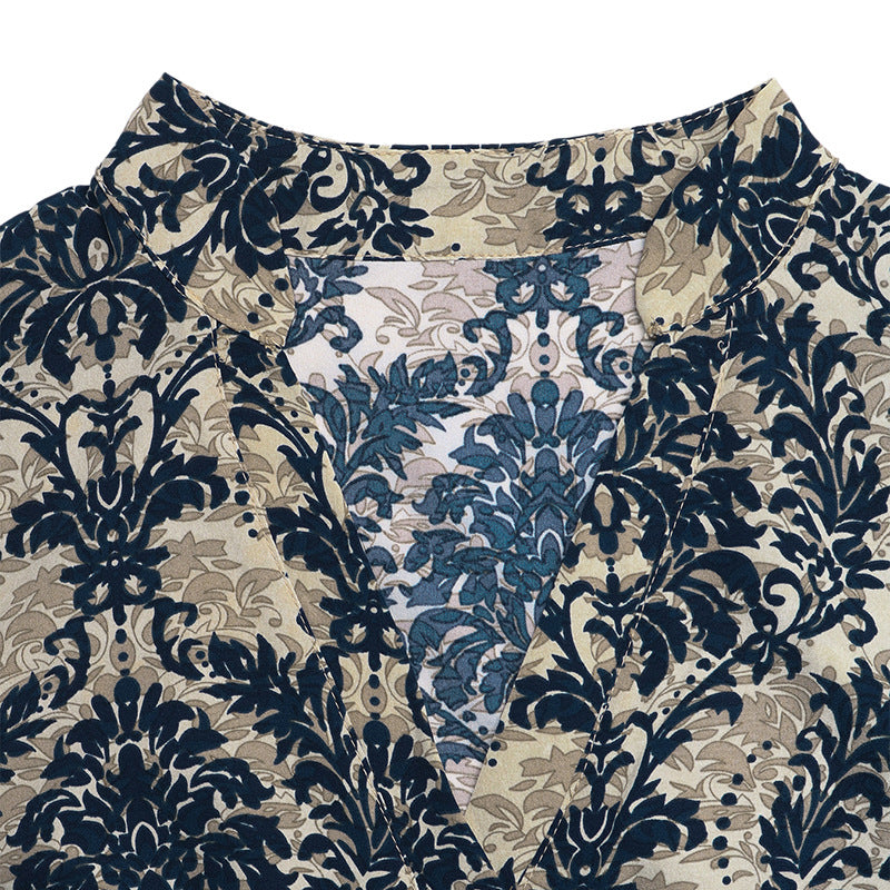 Printed Cap Sleeve V-Neck Top