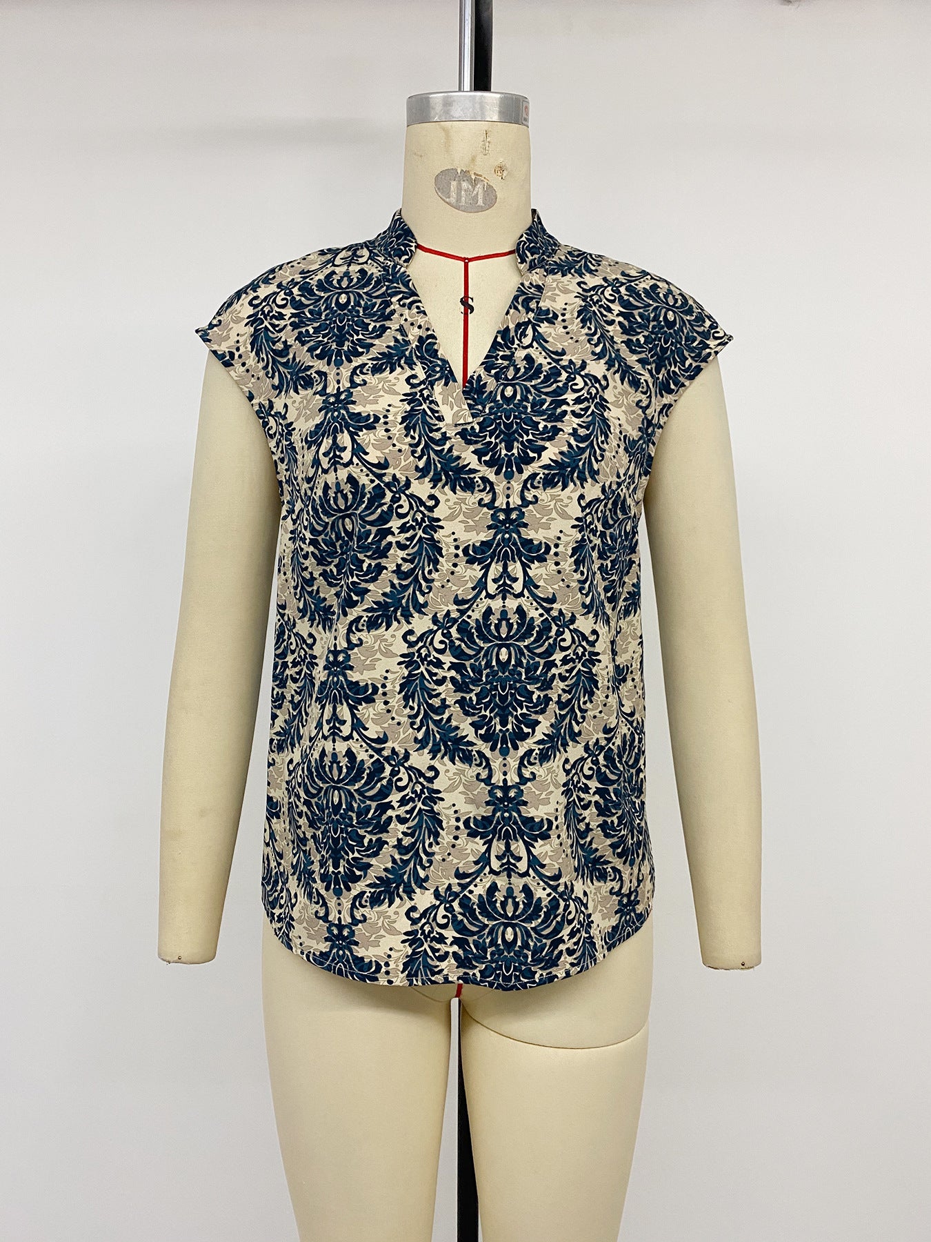 Printed Cap Sleeve V-Neck Top