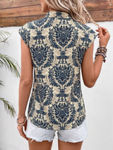 Printed Cap Sleeve V-Neck Top